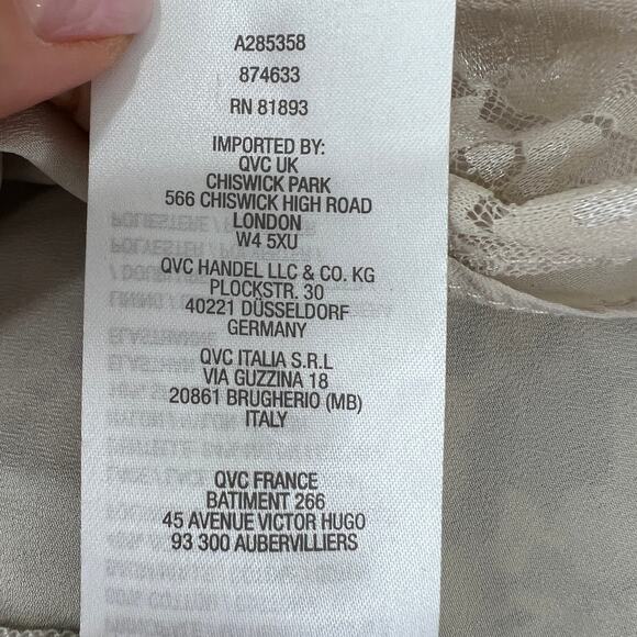 LOGO Lori Goldstein Blue Cotton Blend Asymmetric Sweater w/ Lace Godets Size M - Picture 10 of 10